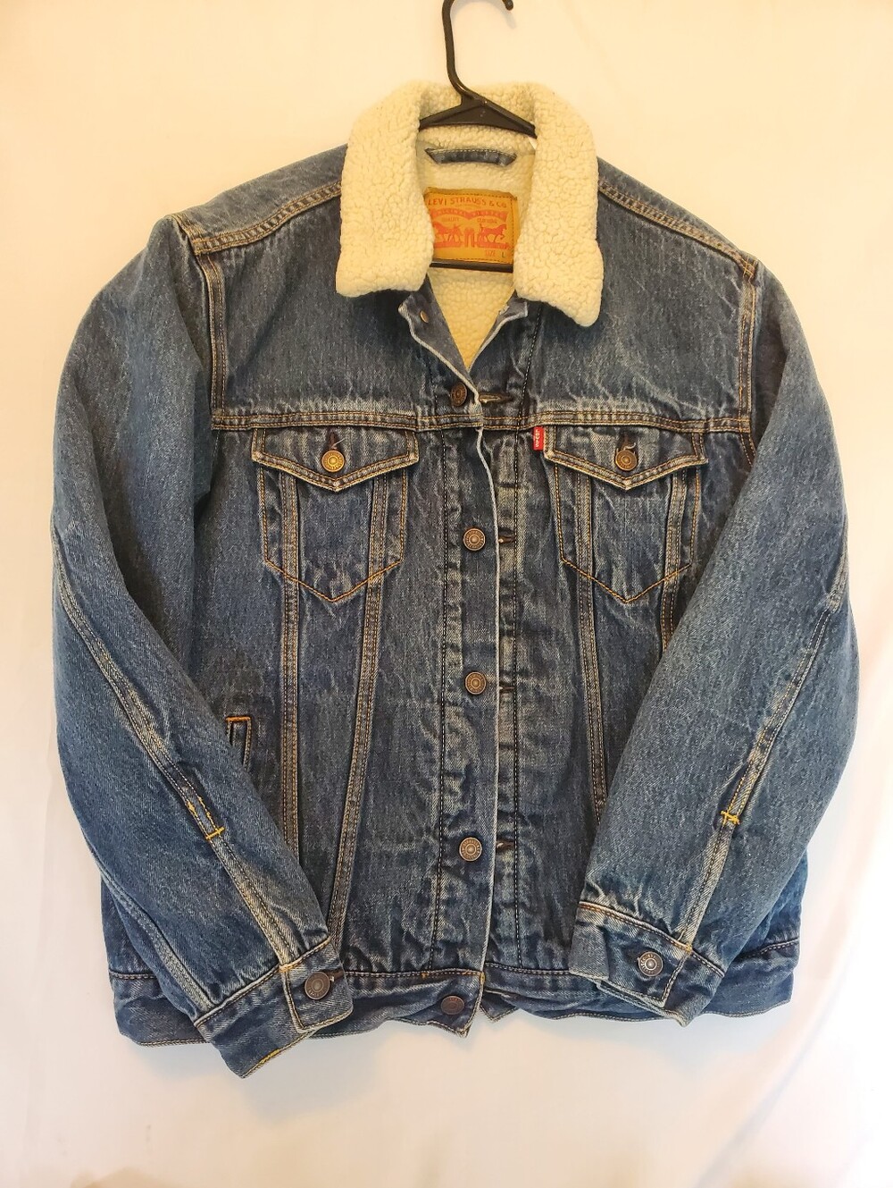 Levi's Type  3 Blue Denim Jacket with Cream Sherpa Collar Mens Large
